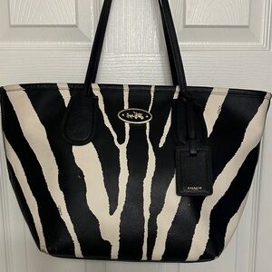Coach Zebra Stripe Tote in Black and Cream